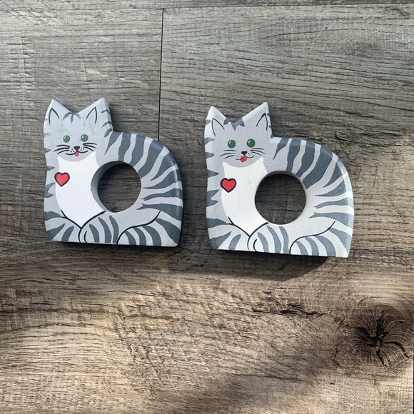 Cat wooden painted napkin holders pair - Picture 1 of 2